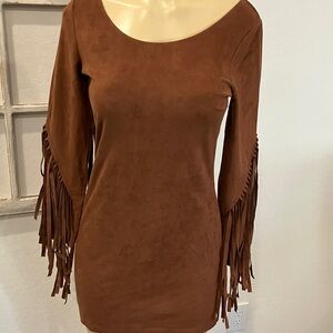 Brown Fringe Sleeve Top